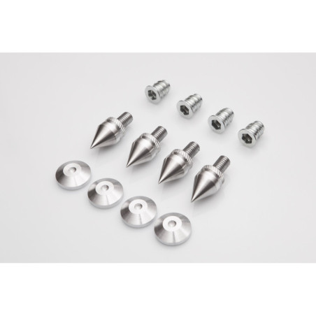 4 pcs. Acoustic Spikes for Speakers and Turntable Platforms – with Locknuts and Pads, Duralumin