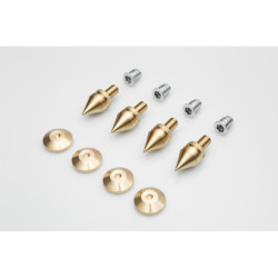 4 pcs. Acoustic Spikes for Speakers and Turntable Platforms – with Locknuts and Pads, Brass