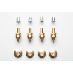 4 pcs. Acoustic Spikes for Speakers and Turntable Platforms – with Locknuts and Pads, Brass